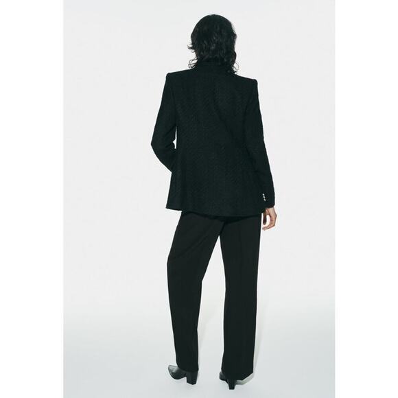 ZARA Black DOUBLE BREASTED TEXTURED WEAVE JACKET XS - Picture 4 of 11